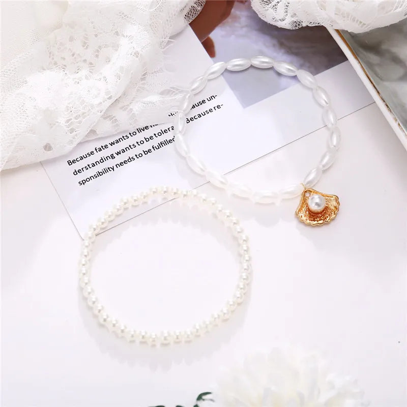 Modyle New Fashion Bohemian Simulated Pearl Chain Wedding Anklet Bracelet for Women G lifestyle view