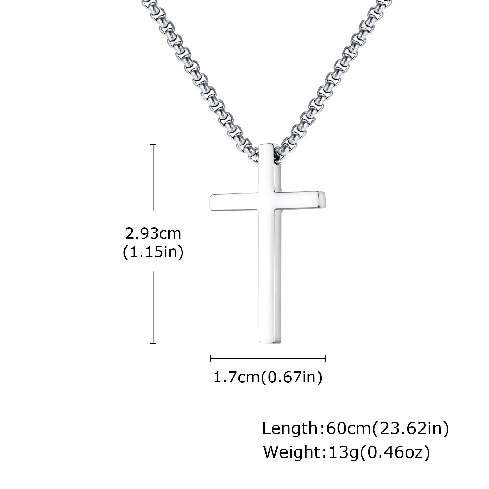 Plain Cross Necklace for Men and Boys | Stainless Steel Silver Tone Religious Jewelry close-up view