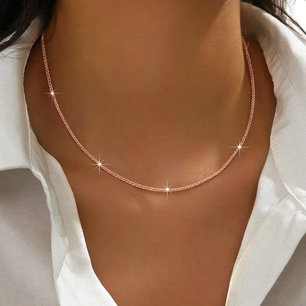 LUXUKISSKIDS Shiny Solid Chains Elegant Necklaces for Woman Sparkling Clavicle Chain Choker Simple W