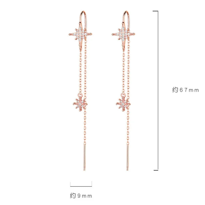 Silver Star Zircon Drop Earrings | Elegant Tassel Earrings for Women lifestyle view