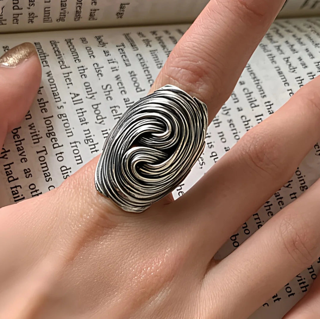PANJBJ 925 Sterling Silve Multilayer Irregular Geometric Ring for Women Simple Charm lifestyle view