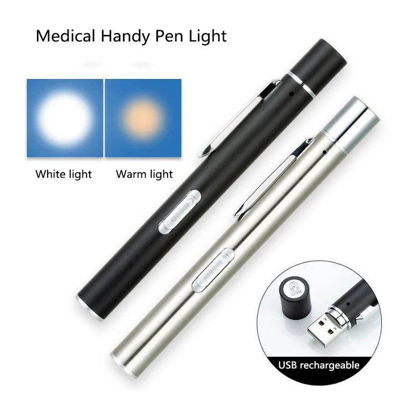 Rechargeable LED Medical Pen Light | Dual Color Temperature Stainless Steel Flashlight