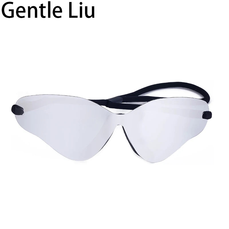 Oversized Punk Rimless Sunglasses | Y2K UV400 Mirror Lens Shades close-up view