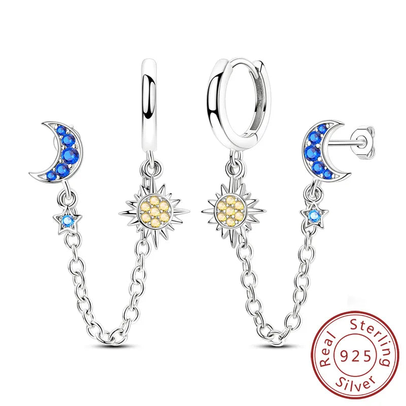 925 Stainless Steel Stud Earrings For Women Girls Simple Flower Bow Star Moon Zircon alternate view