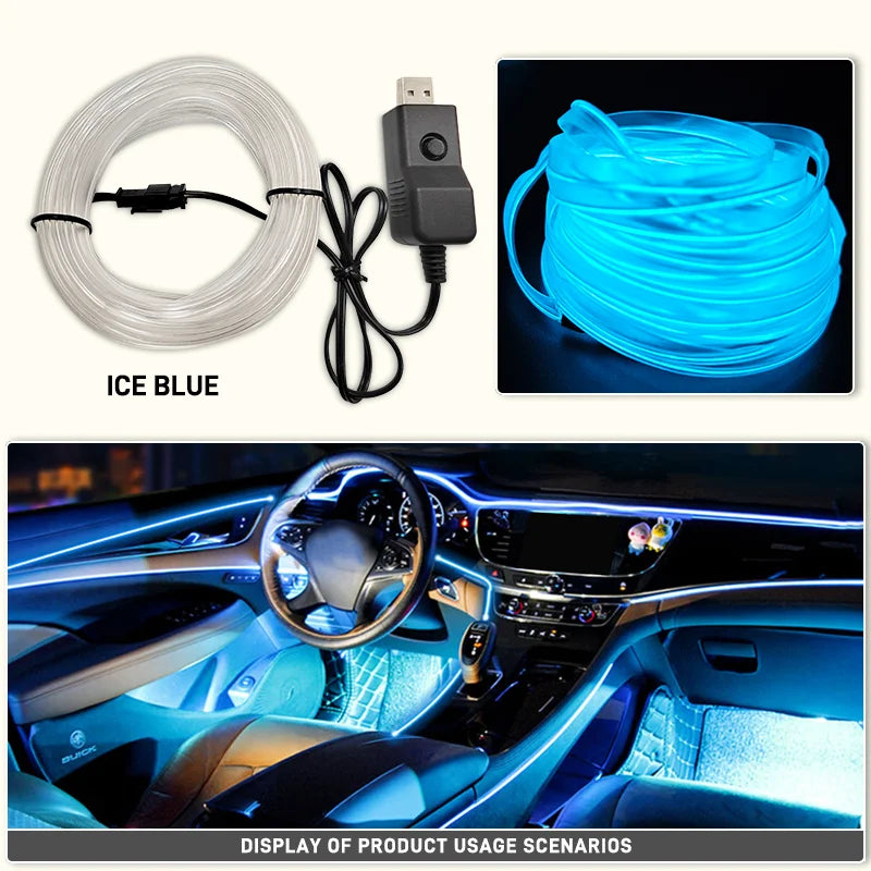 Car Interior EL Wire Neon Strips | Flexible LED Atmosphere Lamp close-up view