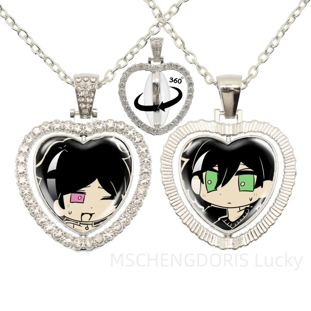 The Coffin Of Andy And Leyley Cosplay Necklace | Double Sided Glass Cabochon Heart Pen close-up view