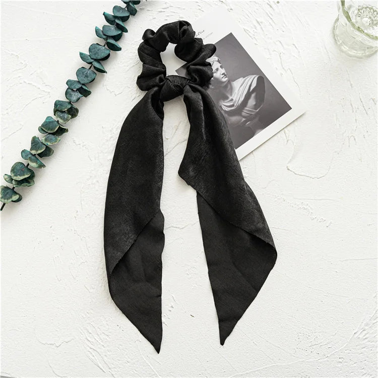 Fashion Leopard Print Bow Satin Long Ribbon Ponytail Scarf Hair Tie Scrunchies Wome additional angle