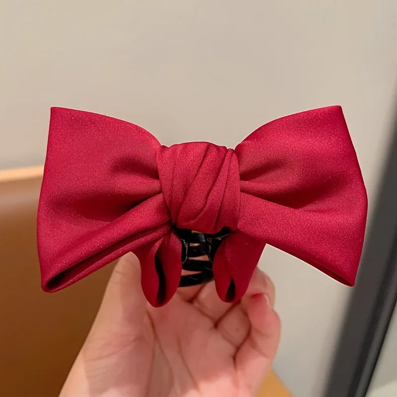 3Pcs Smooth Satin Bow Grip Clip Large Firm Disc Hair Accessories for Women Daily Commu close-up view