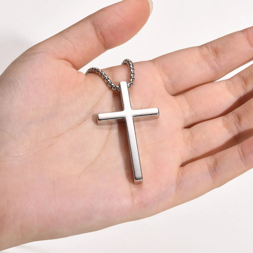 Fashionable Cross Pendant Necklace | Unisex Stainless Steel Box Chain detail view