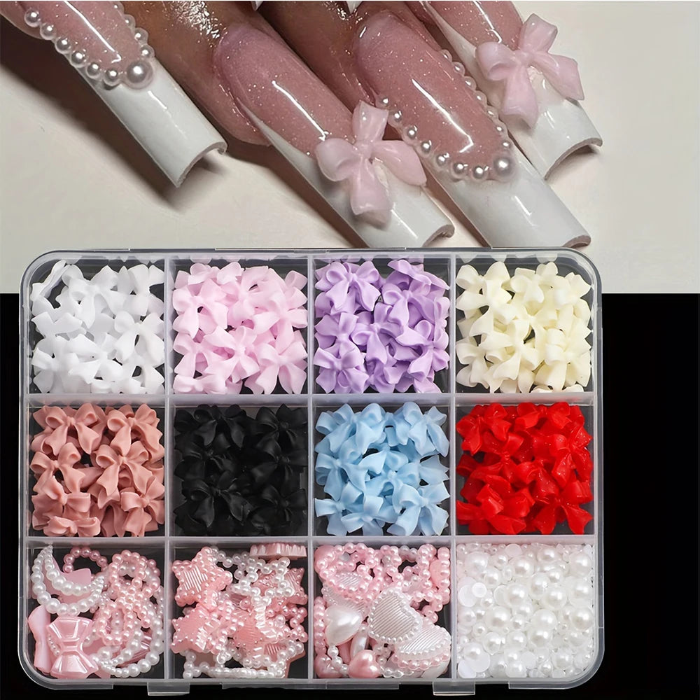 500PCS 3D Nail Art Decoration Kit with Resin Bows, Flat Back Pearls, and Assorted Sha lifestyle view