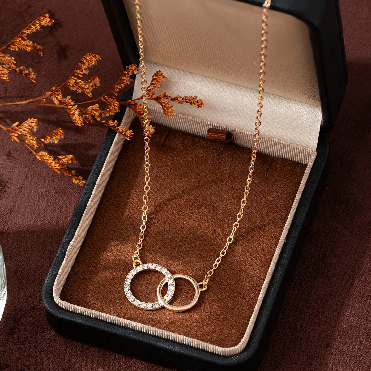 Double Circle Pendant Necklace Gold Color Necklaces for Women Fashion Thin Chain Mini lifestyle view