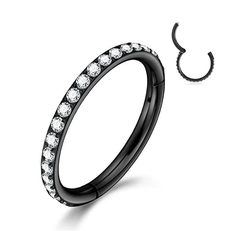 Steel Hinged Segment Hoop CZ Stone Nose Ring Nipple Clicker Ear Cartilage Tragus He additional angle