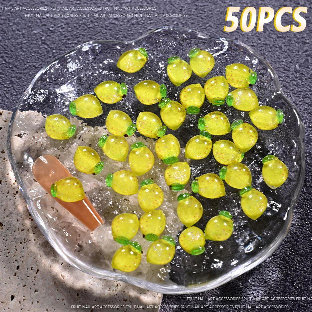 50Pcs 3D Summer Fruits Nail Charms Strawberry,Watermelo,Cherry,Peach,Lemon Flatback N lifestyle view