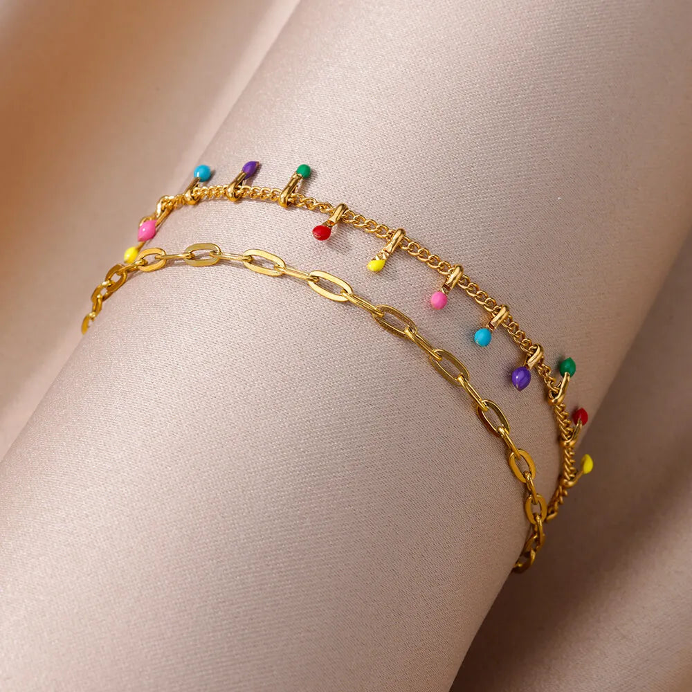Colorful Boho Drops Anklets For Women Gold Color Stainless Steel Geometric Anklet Lux lifestyle view