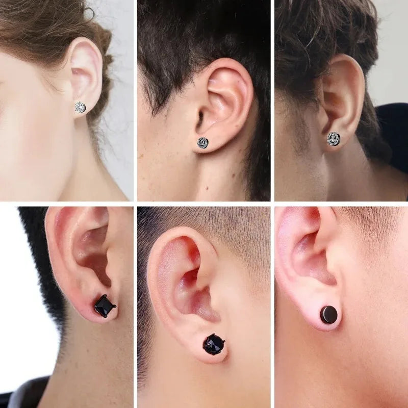 1Pairs Crystal Strong Magnetic Ear Stud Clip Earrings for Men Women, Punk Round Zircon close-up view