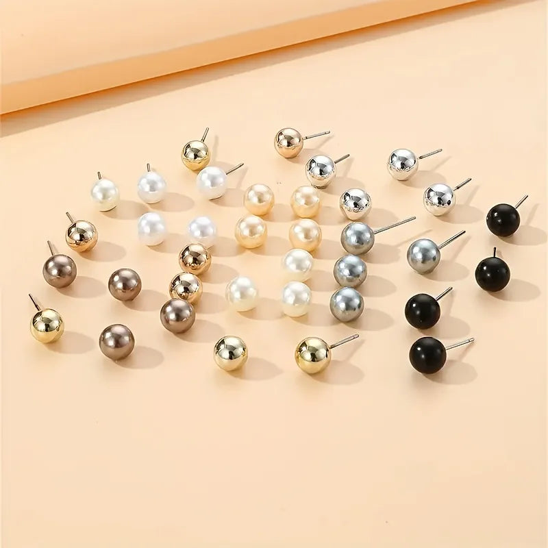 18 Pairs Multi-Color Imitation Pearl Stud Earrings Set