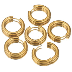6pcs Stainless Steel 4mm Thick Earrings Gold Plated Large Round Korean Ear Rings Hoop close-up view