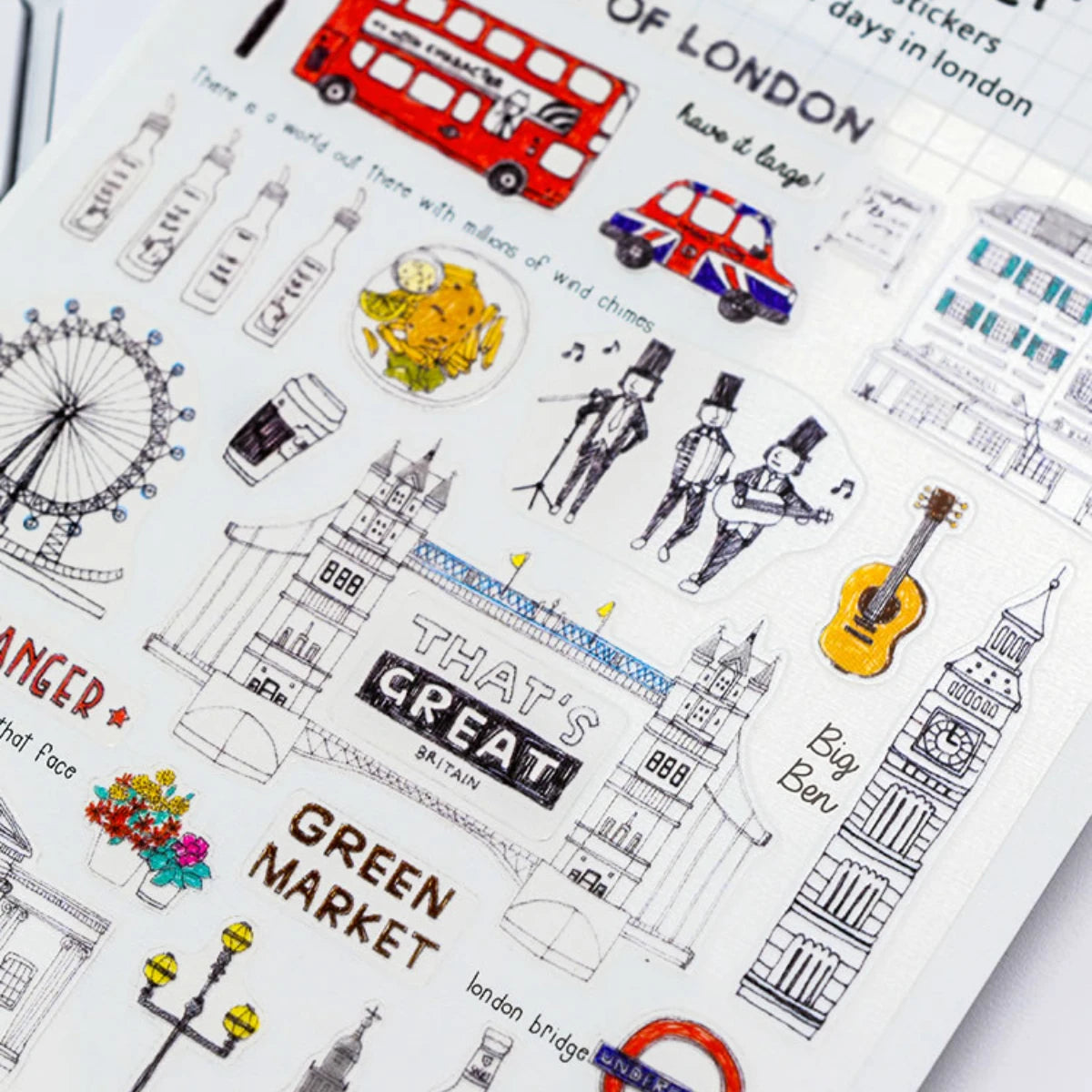London Travel Sticker Set | PVC Scrapbook Decoration Kit lifestyle view