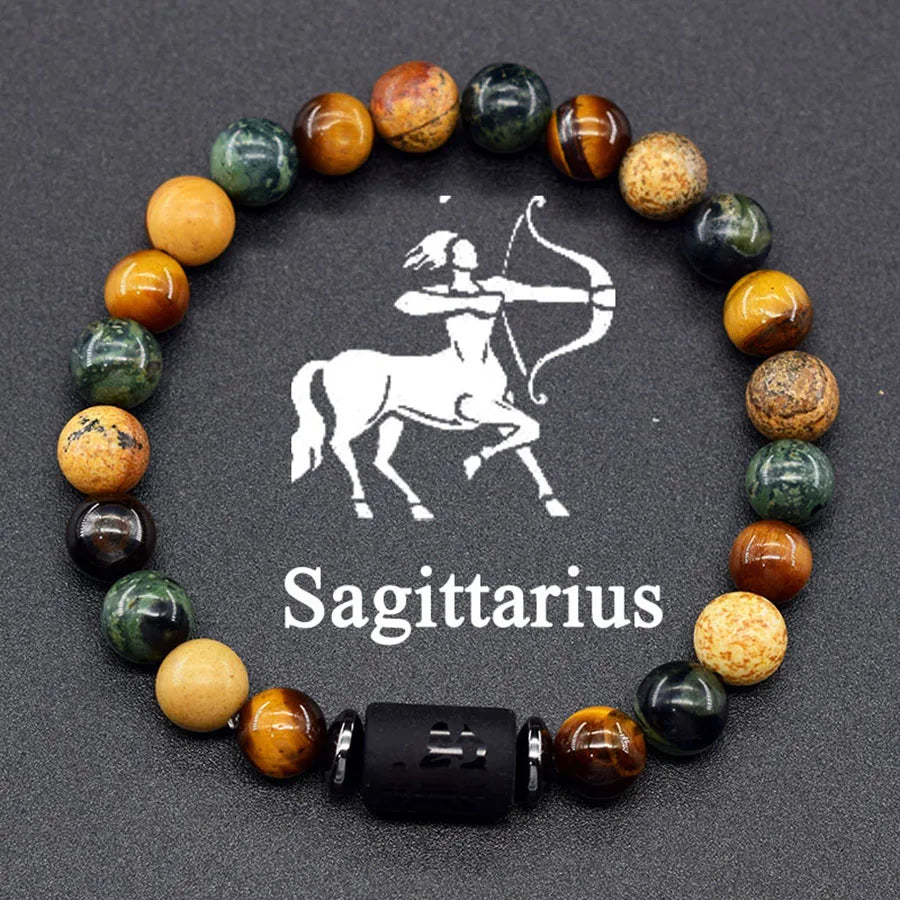 12 Zodiac Sign Bracelet Homme Constellation Bangle Natural Yellow Tiger Eye Stone Hem alternate view