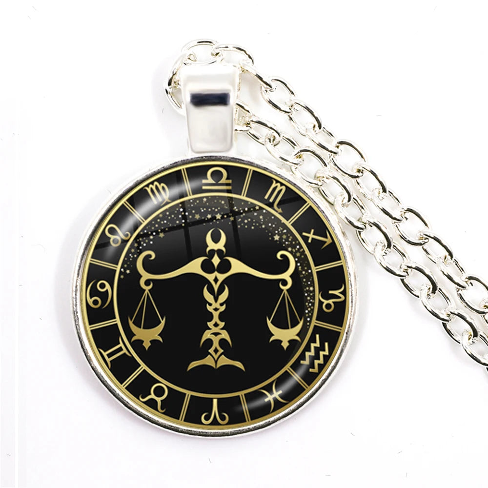 12 Constellation Zodiac Pendant Necklace | Antique Bronze Glass Dome Jewelry lifestyle view