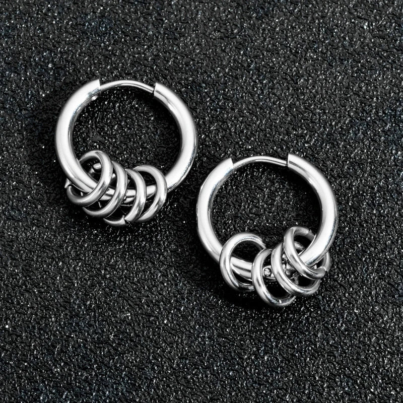 Gothic Stainless Steel Hoop Earrings | Unisex Dragon Punk Jewelry close-up view
