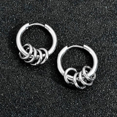 Gothic Stainless Steel Hoop Earrings | Unisex Dragon Punk Jewelry close-up view