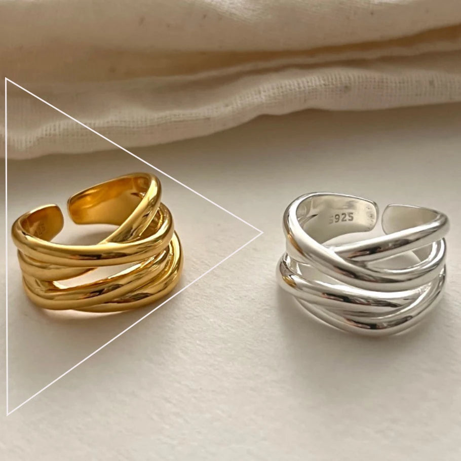 VENTFILLE 925 Sterling Silver Rings INS Fashion Hip Hop Vintage Couples Hollow Lines lifestyle view