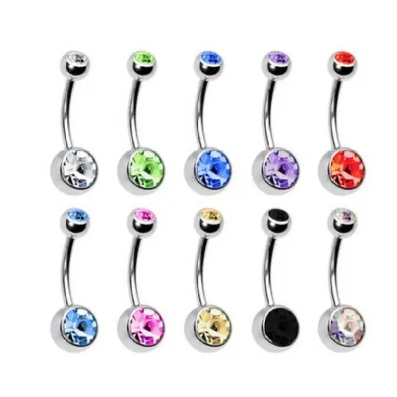 5/10 Pcs Piercing Navel Surgical Steel Single Crystal Rhinestone Belly Button Rings, Navel Piercing