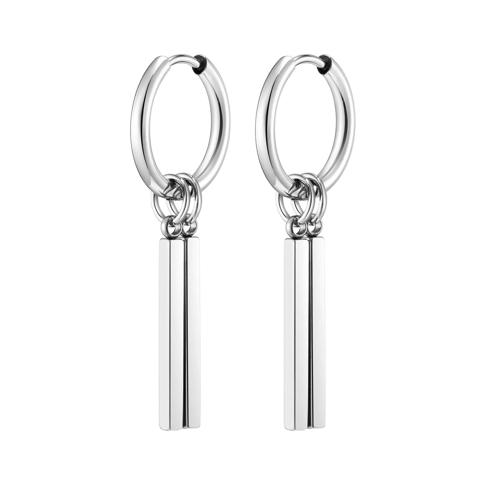 Vnox Punk Rock Geometric Bar Dangle Earrings | Stainless Steel Hoops for Men alternate view