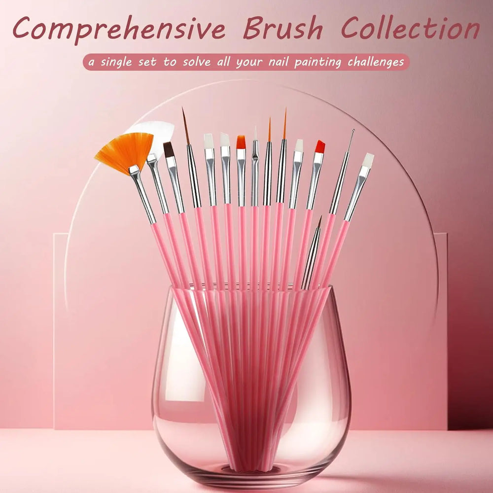 15Pcs Fine Detail Paint Brush Set Acrylic UV Gel Drawing Dotting Manicure Nail Art Desig detail view