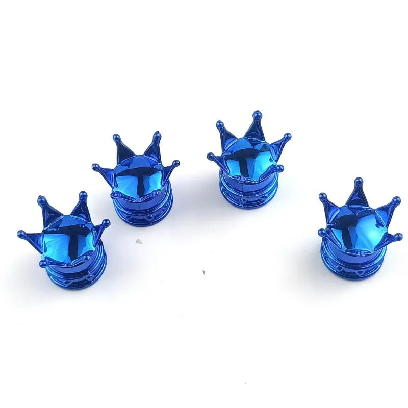 4 PCS Universal Crown Wheel Valve Covers Air Dustproof Waterproof Car Motorcycle Tyre close-up view