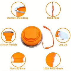 1Pack Silicone Collapsible Travel Water Cup Portable Camping Cup with Lids Food Grade Mu detail view