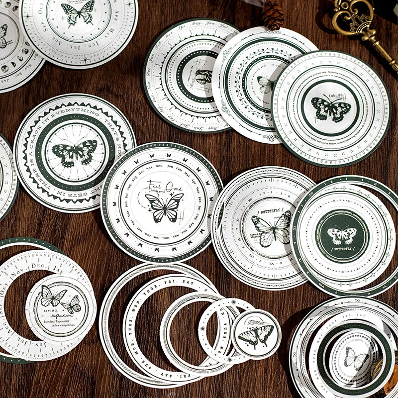 Vintage Round Stickers for Journaling | 24pcs Retro Collage Label Pack lifestyle view