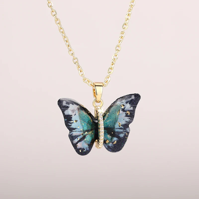Huitan Butterfly Pendant Necklace for Women Fashion Party Daily Cute Animal Accessorie close-up view