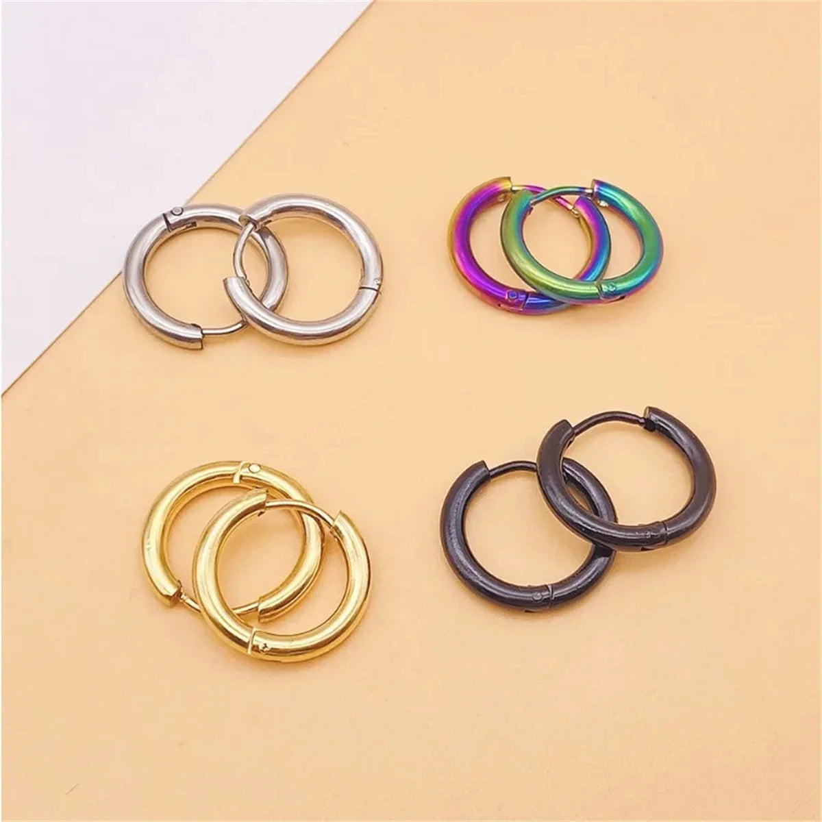 2/8Pcs Fashion Simplicity 316L Stainless Steel Small Hoop Earrings, Cartilage Tragus lifestyle view