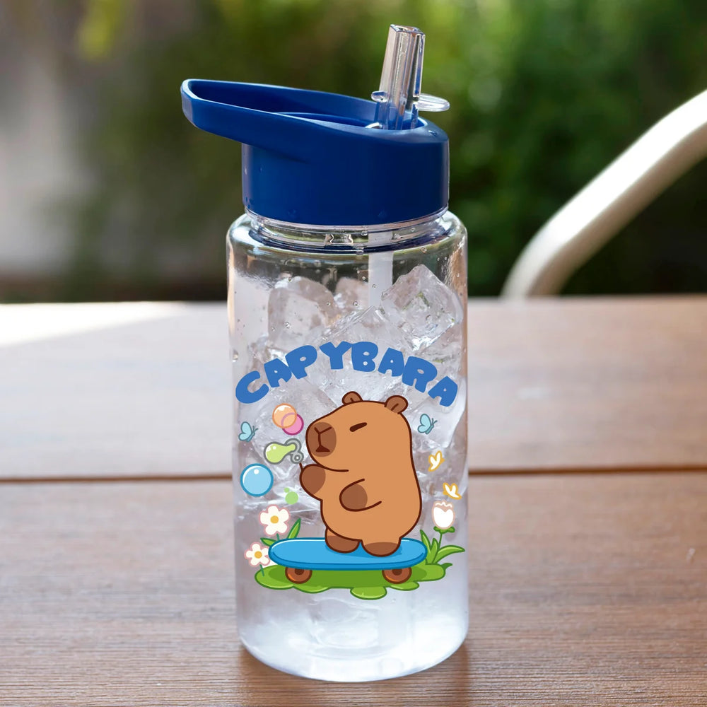 1 Piece 500ml (17 fl oz) Capybara Printed Straw Cup, Summer Water Bottle, BPA Free, additional angle