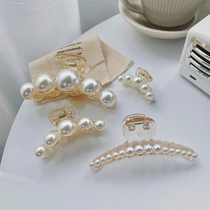 Simulated Pearl Hair Claws for Women Korean Acrylic Hair Clips Girls Large Size Barret close-up view