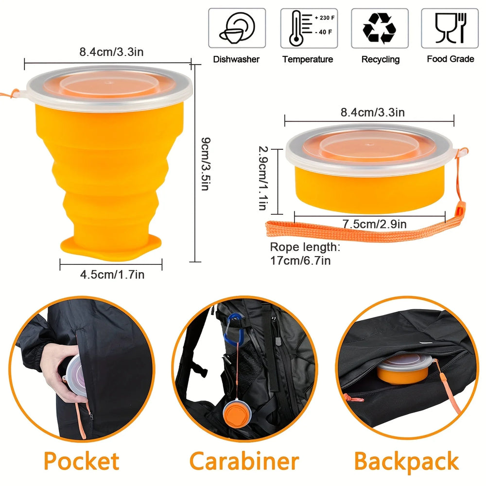 1Pack Silicone Collapsible Travel Water Cup Portable Camping Cup with Lids Food Grade close-up view