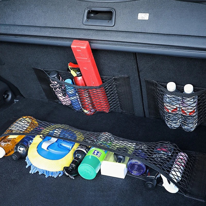 Nylon Mesh Trunk Organizer Rear Seat Net Bag With Magic Tape lifestyle view