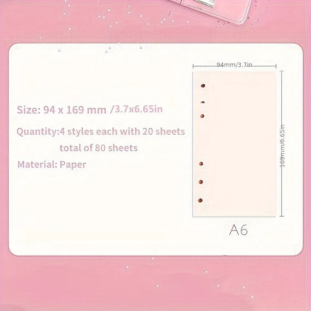 80 Sheets A6 Loose Leaf Paper Notebook Replace Paper with Kawaii Cat Sakura Design Li alternate view