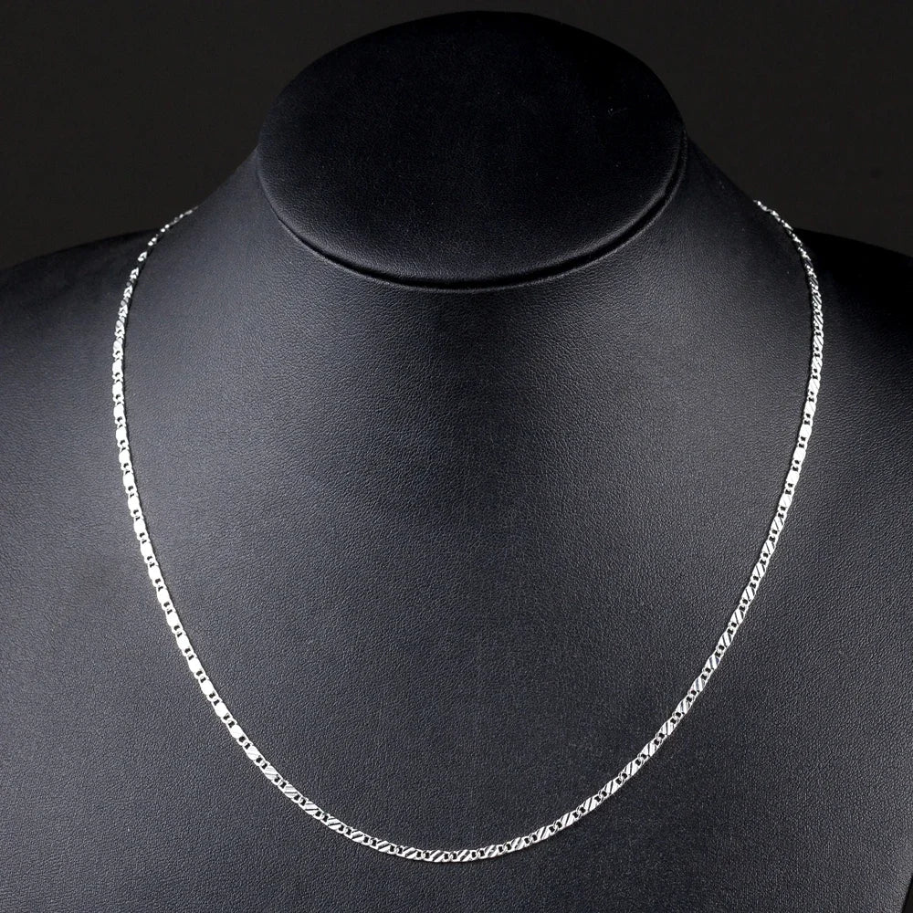 New 925 Sterling Silver fine 2MM flat Clavicle chains Necklaces for Men Women weddi additional angle