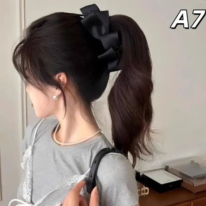 [E] Bow Hair Claw Clip Solid Color Black White Hair Shark Grab Clip Hair Style Tools Hair Accessories For Women Girl
