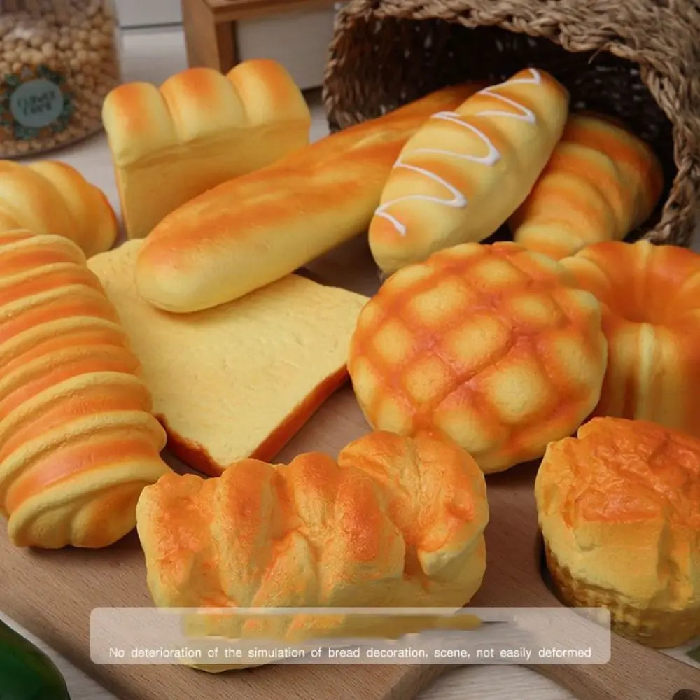 Stretch Squeezing Simulation Bread Squeeze Toy Fake Food Model Simulated Food Breakfas close-up view