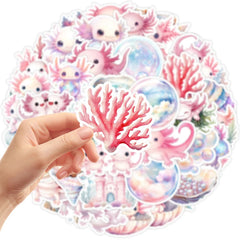 50PCS Pink Axolotl Stickers Cute Cartoon Salamander Stickers Waterproof Vinyl Animal alternate view
