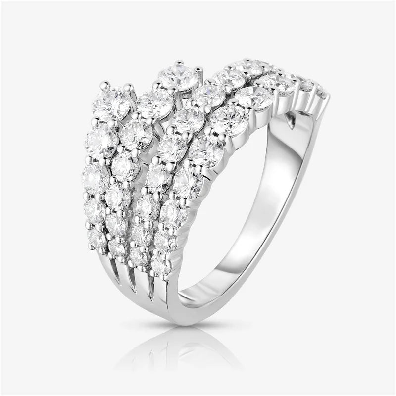 Huitan Simple Stylish Lines Cubic Zirconia Rings Women Silver Color Band Bridal Wedding detail view