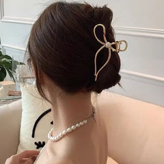 New Exquisite Imitation Pearl Hair Claw Clip Trendy Metal Bow hair Crabs Hairpins Bar alternate view