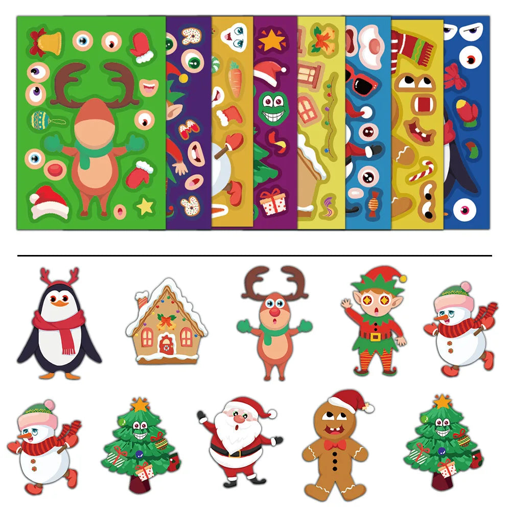 8PCS Christmas Face Changing Series Stickers Account Materials Skateboarding Notebook alternate view