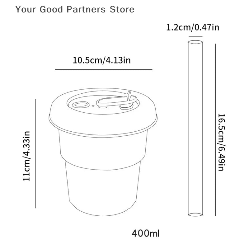 400ml Coffee Mug With Lid Straw Silicone Cold Juice Milk Tea Mug Leak-Proof Drinkin additional angle