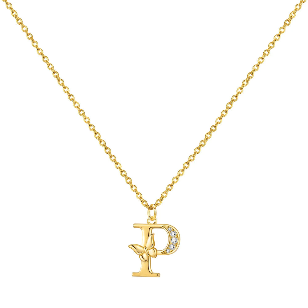 925 Sterling Silver Butterfly Initial Necklace | 26 Letter Y-Shaped Pendant for Women alternate view