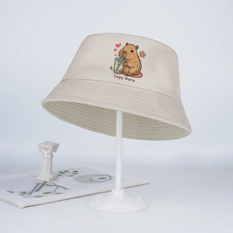 Kids Capybara Fisherman Hat | Cute Cartoon Sun Hat for Toddlers detail view